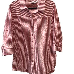 Joan Rivers Red/White seersucker swing shirt with lots of beautiful details.